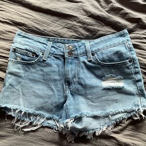 Levi's Light Blue Frayed Jean Shorts